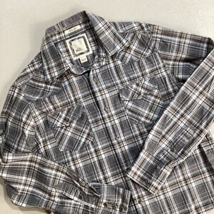 BKE Pearl‎ Snap Shirt Mens Medium Grey Black White Plaid Tartan Buckle Slim Fit